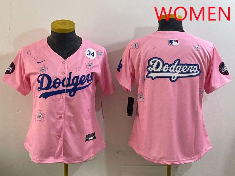 Women Los Angeles Dodgers Blank Pink Sakura Edition 2025 Nike MLB Jersey style 16->women mlb jersey->Women Jersey